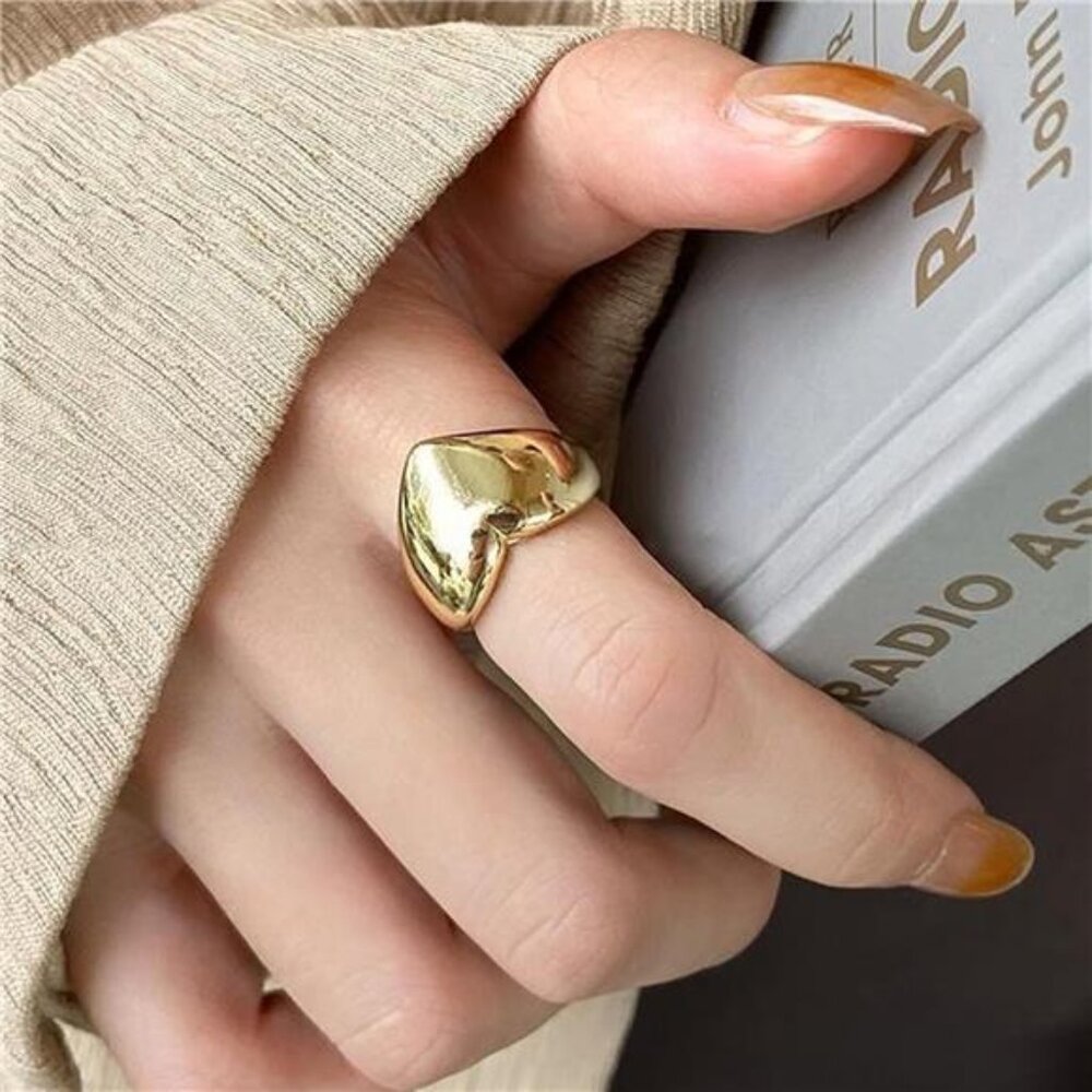Chunky Heart Ring for Women Adjustable Gold Signet Style